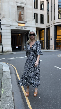 Women's Black Abstract Polka Dot Midi Wrap Dress